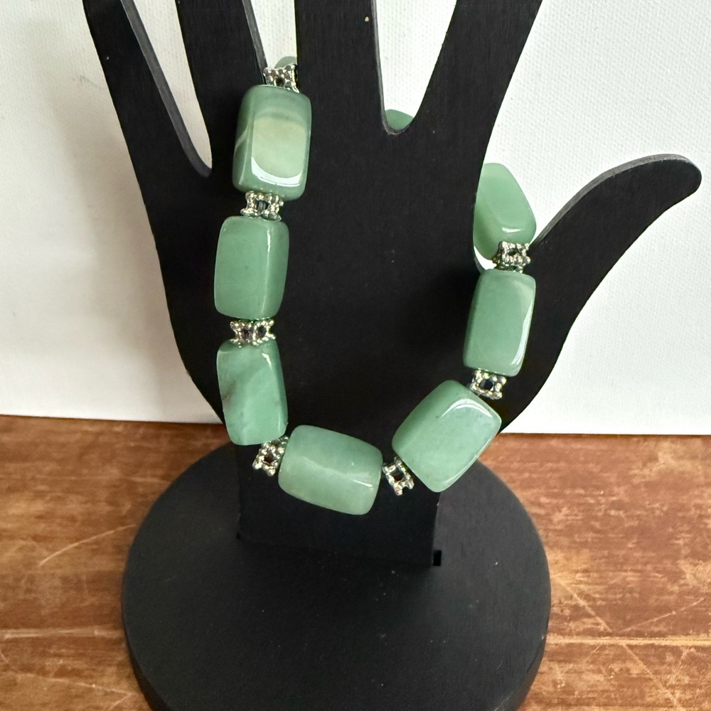 Chunky Green Aventurine Rectangular Bead Bracelet… - image 1